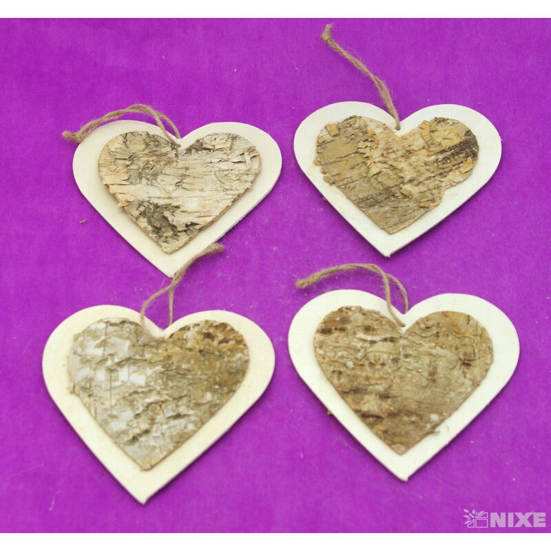 SRDCE BŘÍZA 13,5cm 4ks*PŘÍRODNÍ