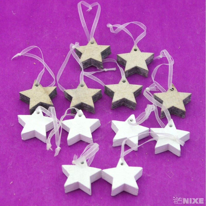 ZÁVĚS HVĚZDA 4cm 12ks*PŘÍRODNÍ