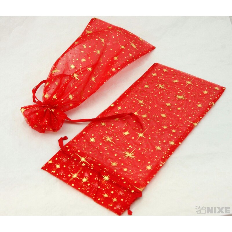 SÁČEK ORGANZA HVĚZDA 14x34cm*ČERVENÁ