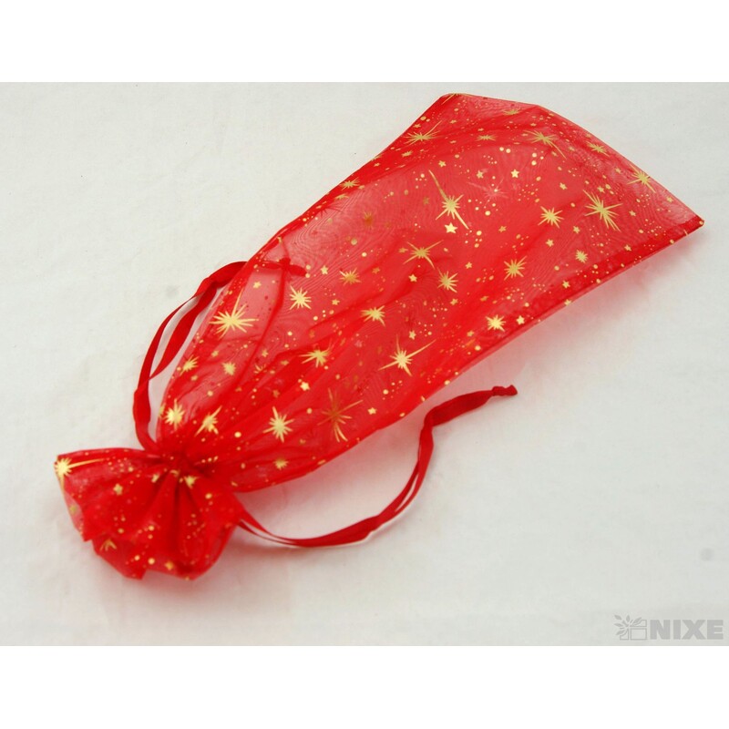 SÁČEK ORGANZA HVĚZDA 14x34cm*ČERVENÁ