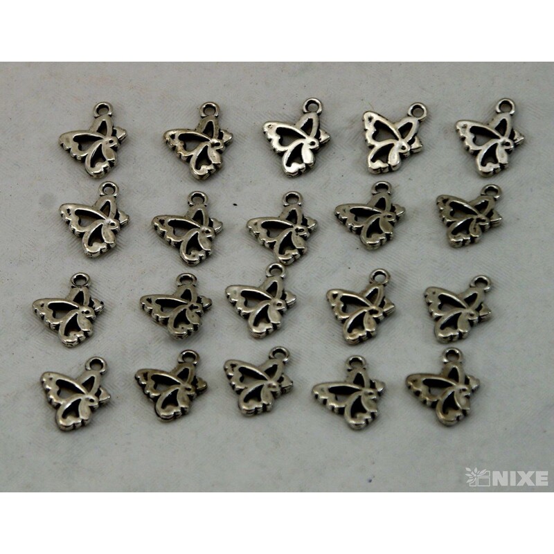 ZÁVĚS KOV MOTÝL 20ks 1cm*STŘÍBRNÁ