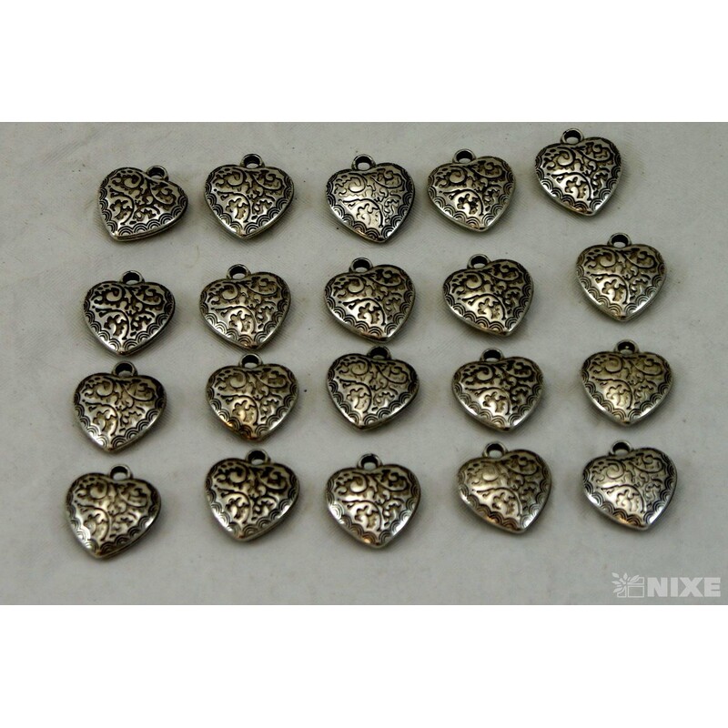 ZÁVĚS KOV SRDCE 20ks 2cm*STŘÍBRNÁ