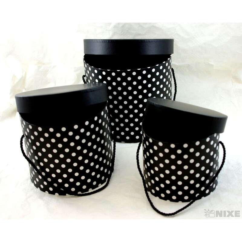 KVĚTINOVÝ BOX PUNTÍK 3ks pr. 21x18cm 18,5x15,5 15x13*ČERNÁ