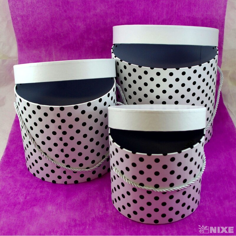 KVĚTINOVÝ BOX PUNTÍK 3ks pr. 21x18cm 18,5x15,5 15x13*BÍLÁ