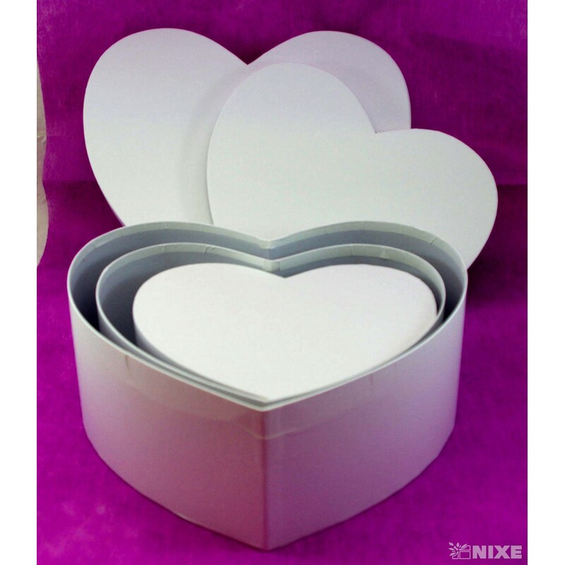 KRABICE SRDCE 3ks 28x11cm 24x10 20x8,5*BÍLÁ