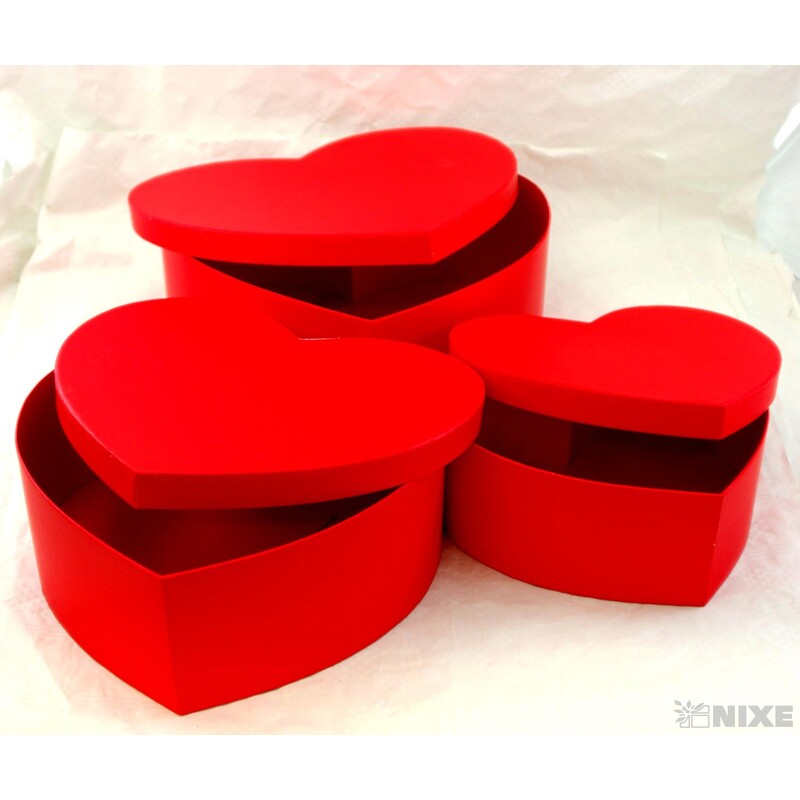 KRABICE SRDCE 3ks 28x11cm 24x10 20x8,5*ČERVENÁ