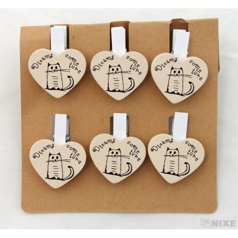 KOLÍČEK SRDCE 2,5x3,5cm 6ks*KRÉMOVÁ