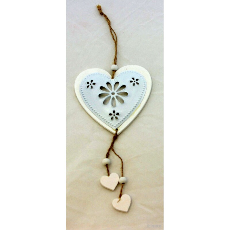 ZÁVĚS SRDCE DŘEVO 11,5cm*BÍLÁ