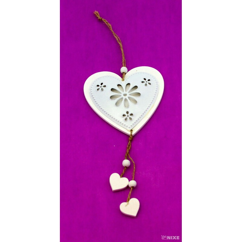 ZÁVĚS SRDCE DŘEVO 11,5cm*BÍLÁ