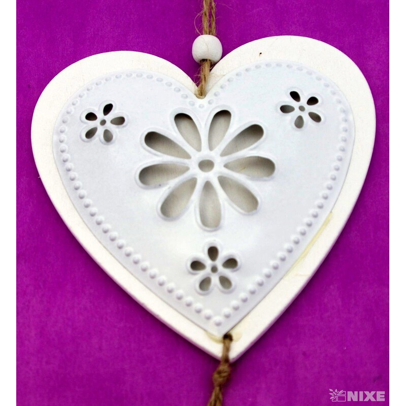 ZÁVĚS SRDCE DŘEVO 11,5cm*BÍLÁ