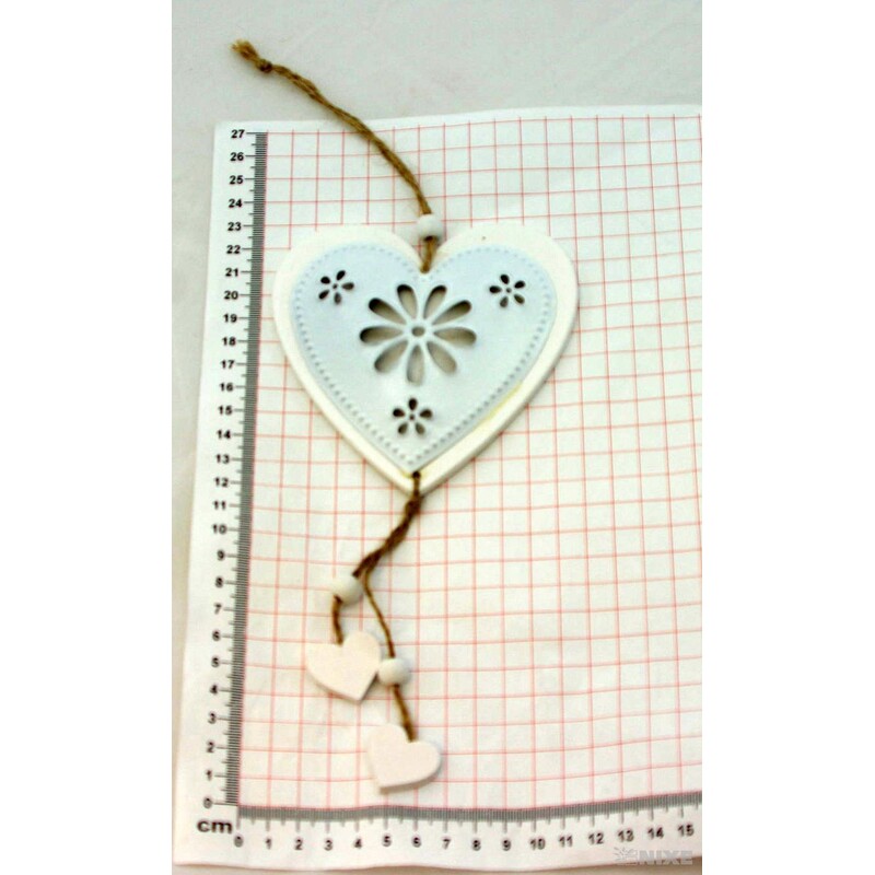 ZÁVĚS SRDCE DŘEVO 11,5cm*BÍLÁ