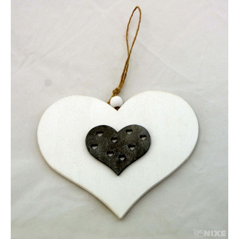 ZÁVĚS SRDCE DŘEVO 13cm*BÍLÁ