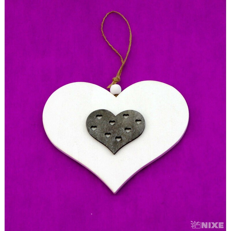 ZÁVĚS SRDCE DŘEVO 13cm*BÍLÁ