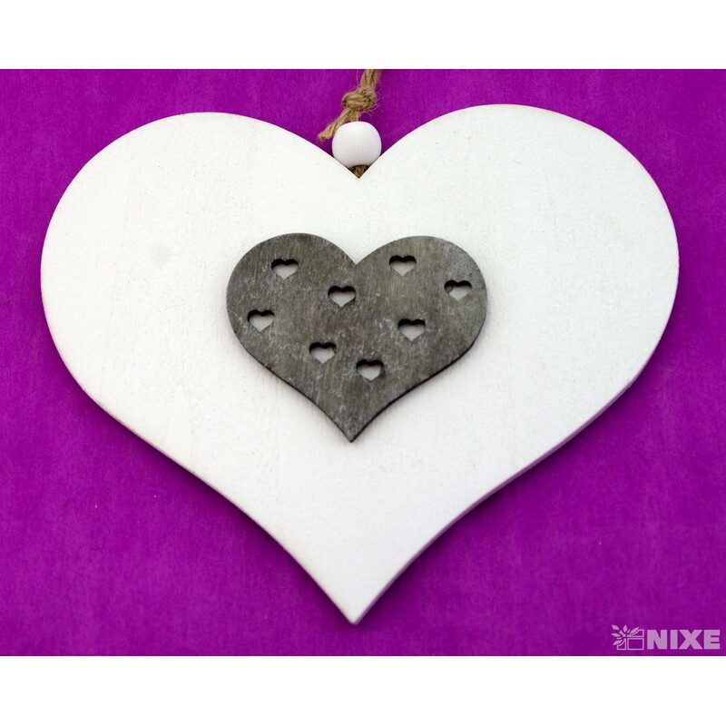 ZÁVĚS SRDCE DŘEVO 13cm*BÍLÁ