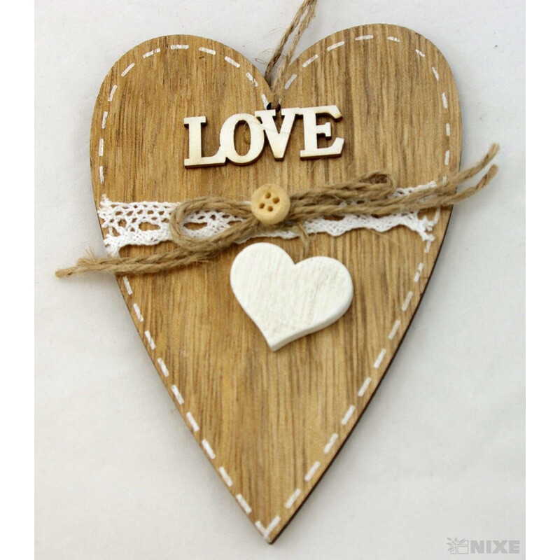 ZÁVĚS SRDCE DŘEVO 14cm*PŘÍRODNÍ