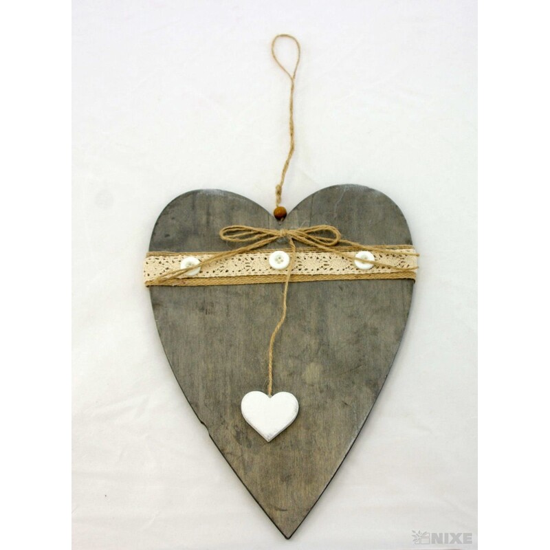 ZÁVĚS SRDCE DŘEVO 28cm*ŠEDÁ
