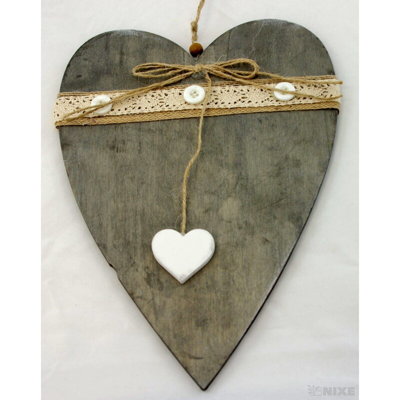 ZÁVĚS SRDCE DŘEVO 28cm*ŠEDÁ