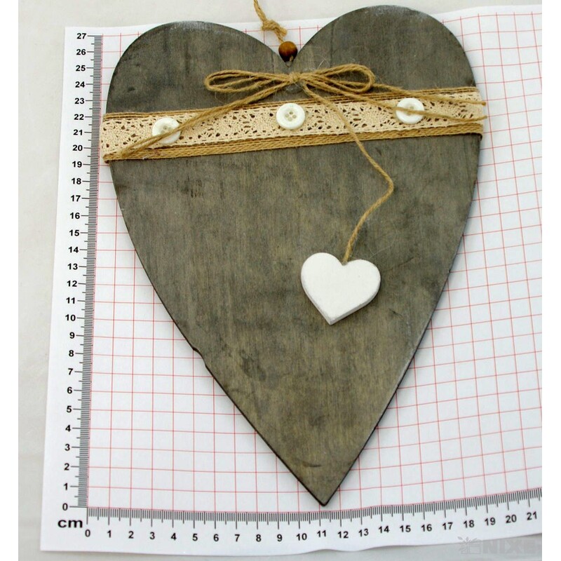 ZÁVĚS SRDCE DŘEVO 28cm*ŠEDÁ