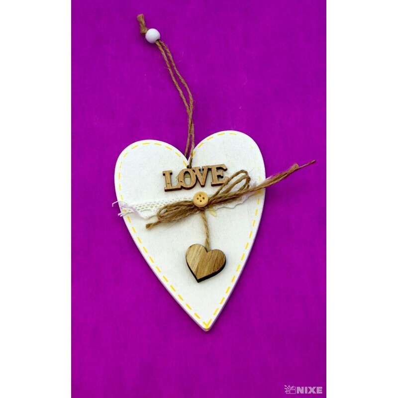 ZÁVĚS SRDCE DŘEVO 14cm*BÍLÁ