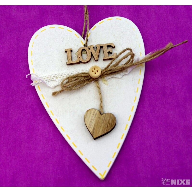 ZÁVĚS SRDCE DŘEVO 14cm*BÍLÁ