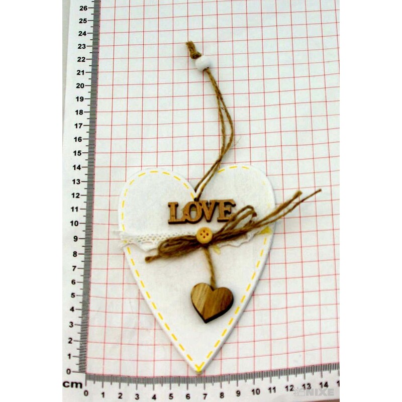 ZÁVĚS SRDCE DŘEVO 14cm*BÍLÁ