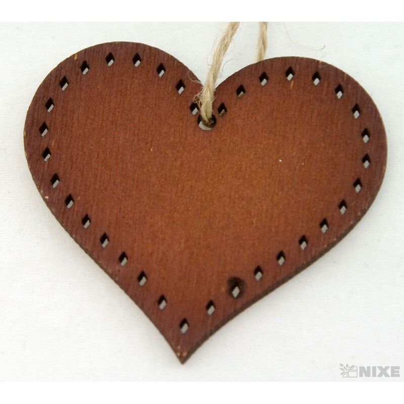 ZÁVĚS SRDCE DŘEVO 10ks 4,5cm*HNĚDÁ