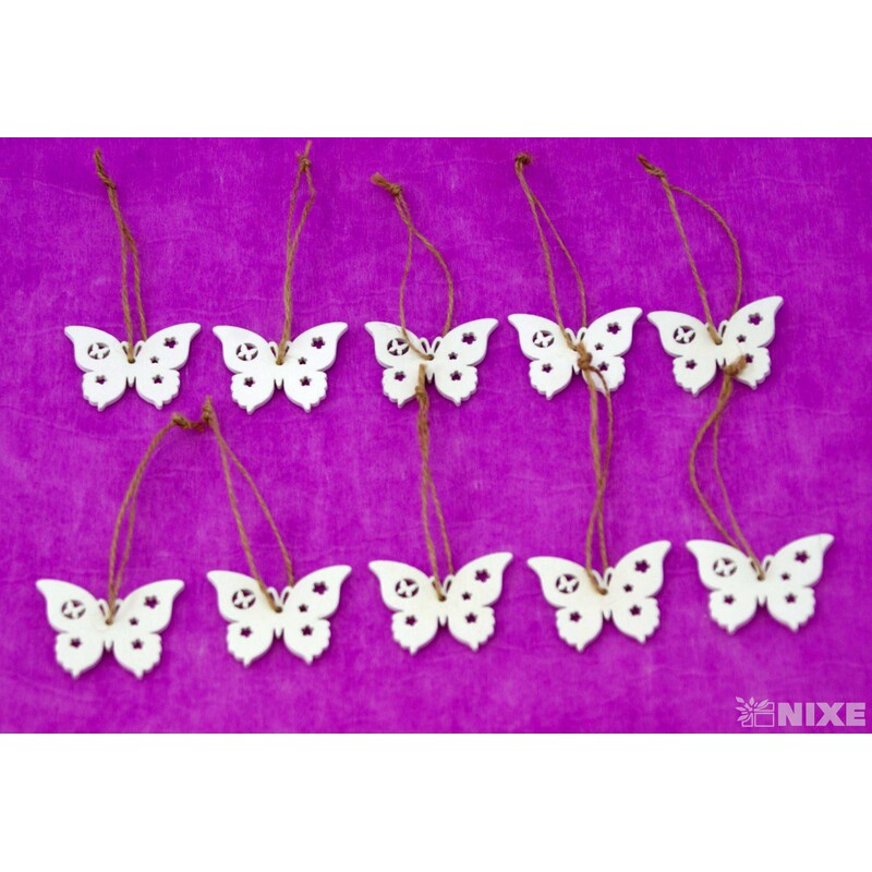 ZÁVĚS MOTÝL DŘEVO 10ks 4cm*BÍLÁ