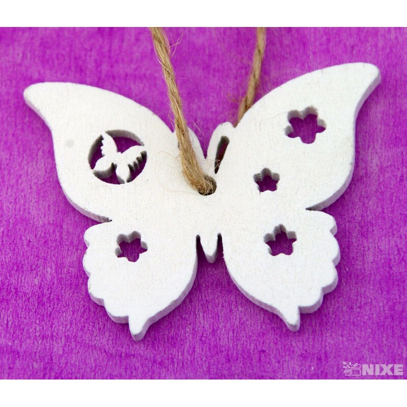 ZÁVĚS MOTÝL DŘEVO 10ks 4cm*BÍLÁ