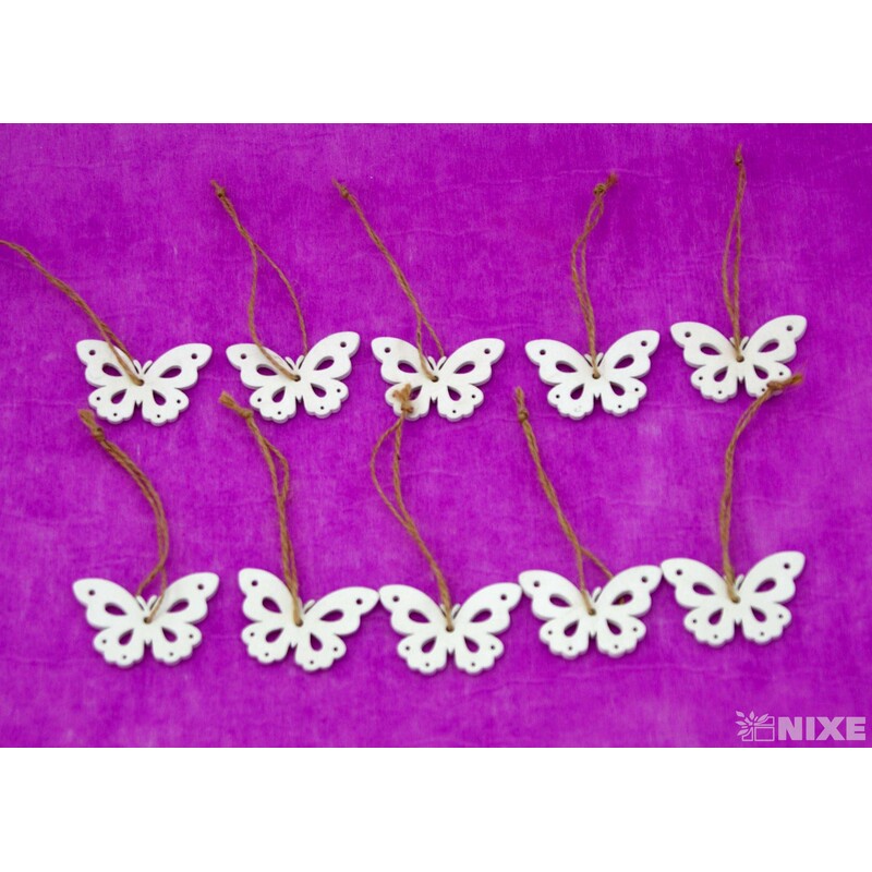 ZÁVĚS MOTÝL DŘEVO 10ks 4cm*BÍLÁ