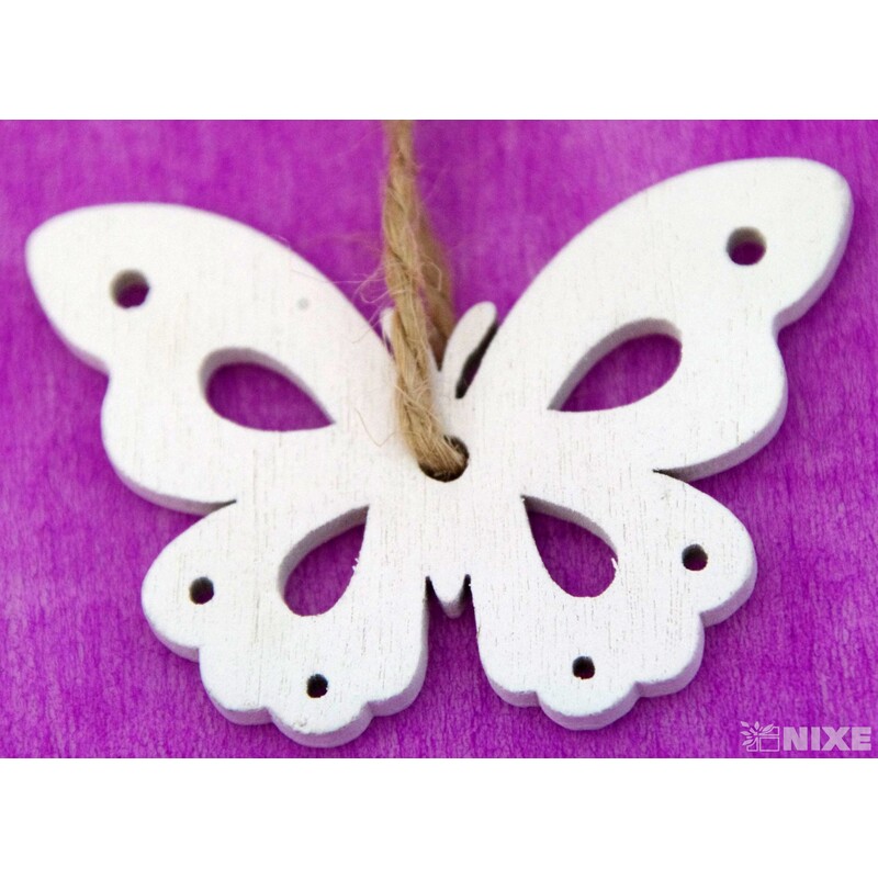 ZÁVĚS MOTÝL DŘEVO 10ks 4cm*BÍLÁ