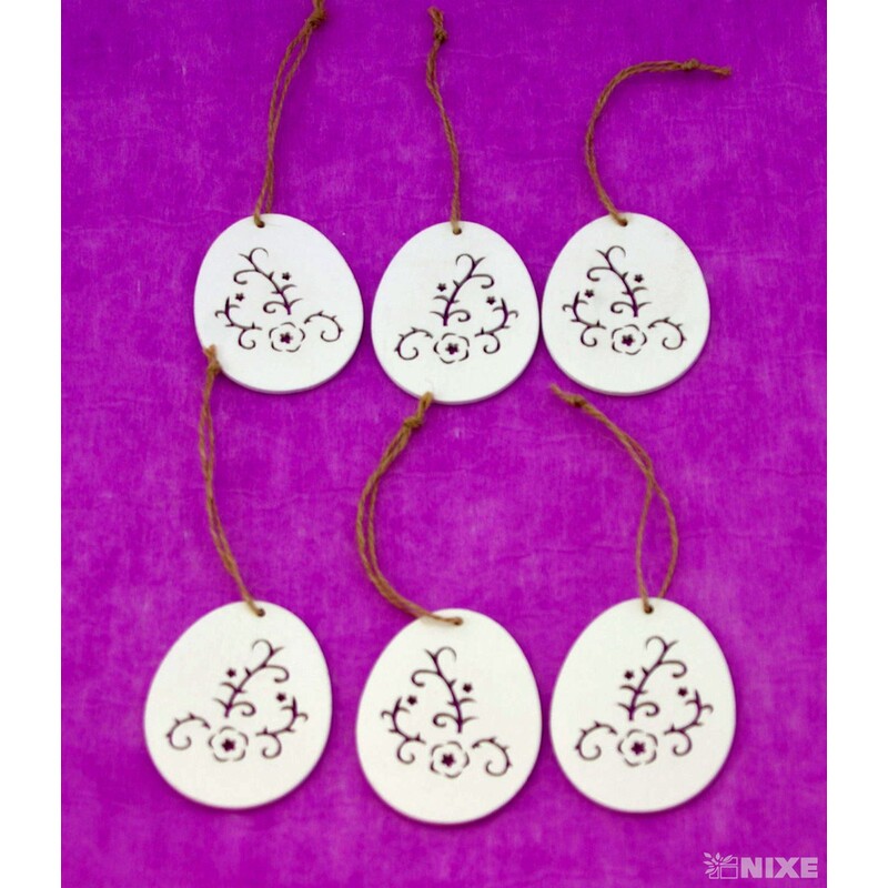 ZÁVĚS VAJÍČKO DŘEVO 6ks 7cm*BÍLÁ