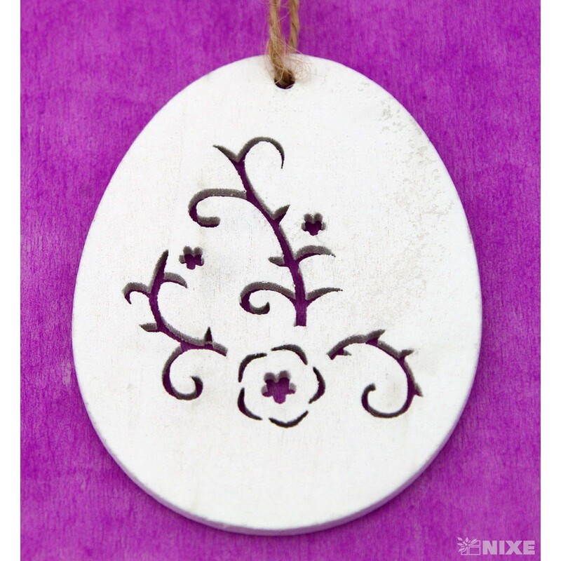 ZÁVĚS VAJÍČKO DŘEVO 6ks 7cm*BÍLÁ