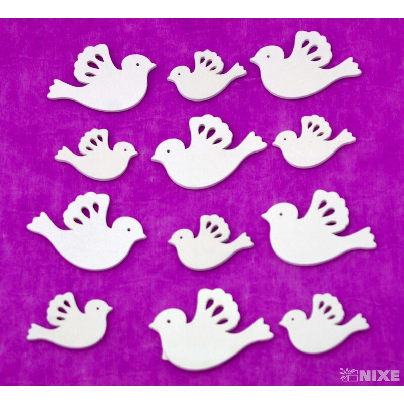 PTÁČEK DŘEVO 6-5cm 12ks*BÍLÁ