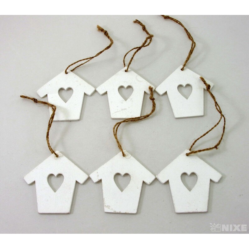 ZÁVĚS BUDKA DŘEVO 10ks 7cm*BÍLÁ