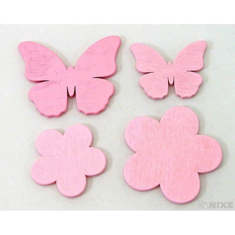 MIX MOTÝL A KVĚT 4,5-6,5cm 12ks*RŮŽOVÁ