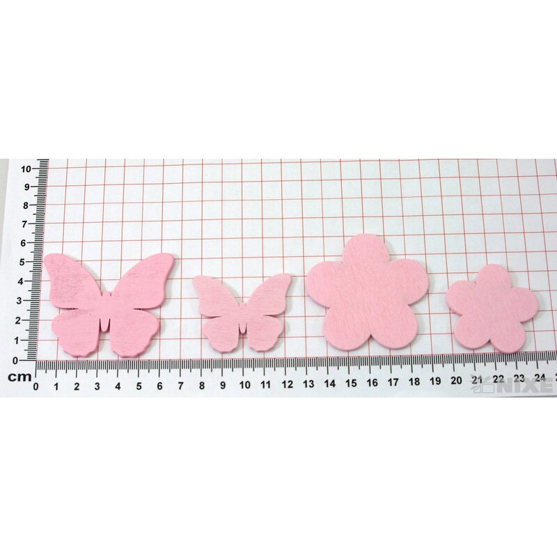 MIX MOTÝL A KVĚT 4,5-6,5cm 12ks*RŮŽOVÁ