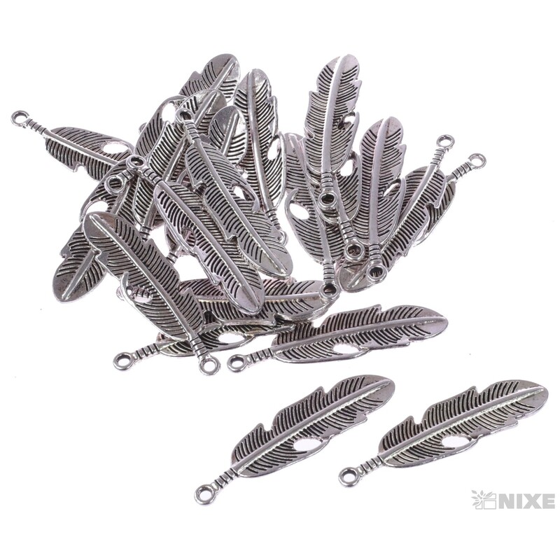 ZÁVĚS KOV PEŘÍ 20ks 4cm*STŘÍBRNÁ