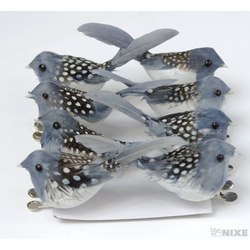 PTÁČEK KLIPS 10cm 8ks*ŠEDÁ V+