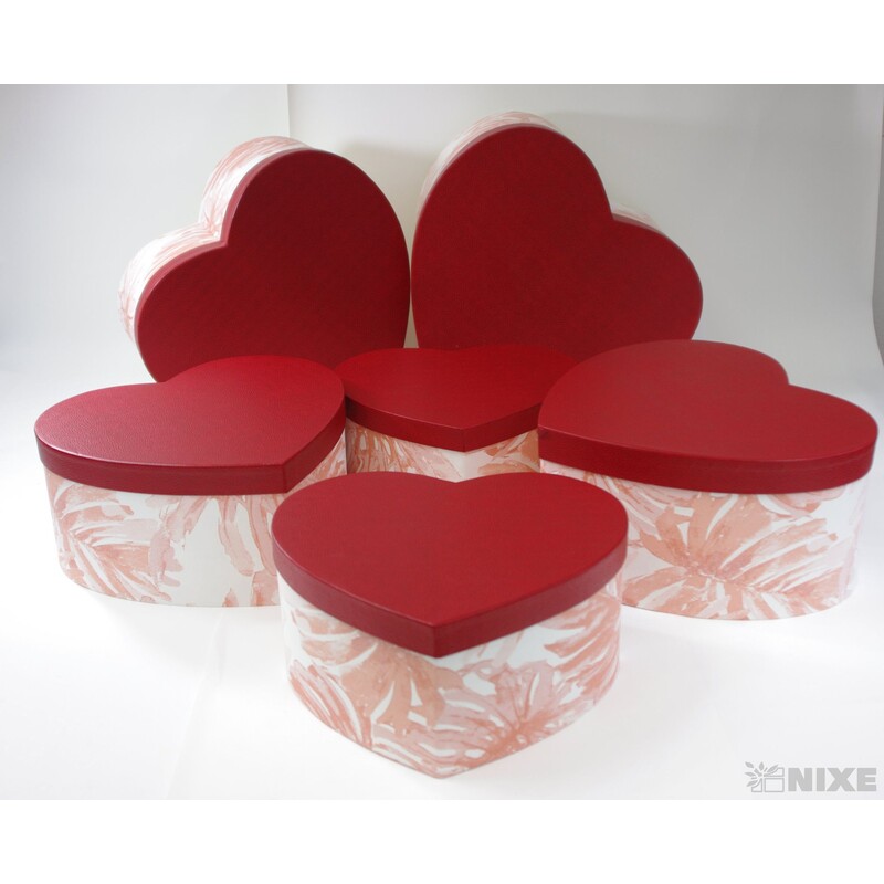 KRABICE SRDCE 5ks 42x18x37cm 38x14x34 35x11x31 32x8x28 29x5x26*ČERVENÁ