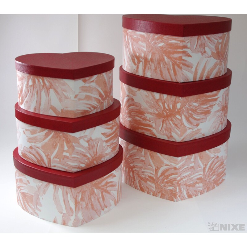 KRABICE SRDCE 5ks 42x18x37cm 38x14x34 35x11x31 32x8x28 29x5x26*ČERVENÁ