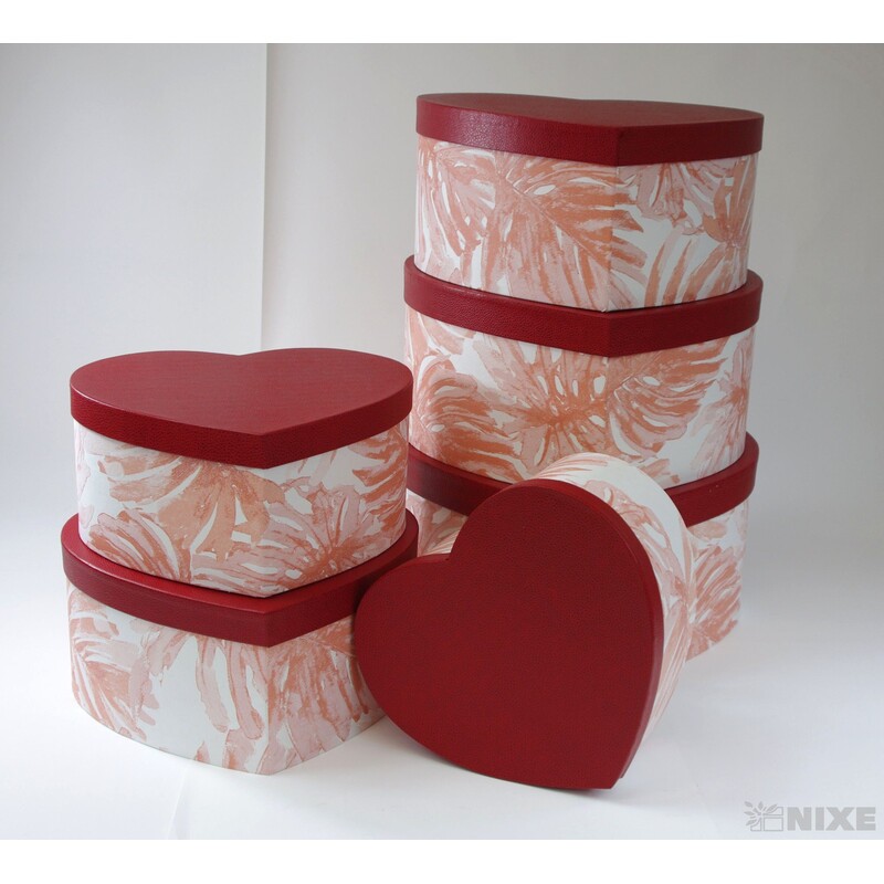 KRABICE SRDCE 5ks 42x18x37cm 38x14x34 35x11x31 32x8x28 29x5x26*ČERVENÁ