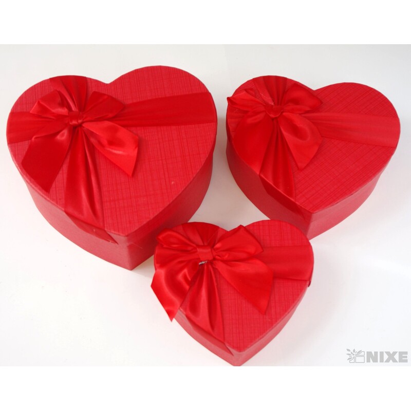 KRABICE SRDCE 3ks  20x8,5cm 16,5x7 13,5x5,5*ČERVENÁ