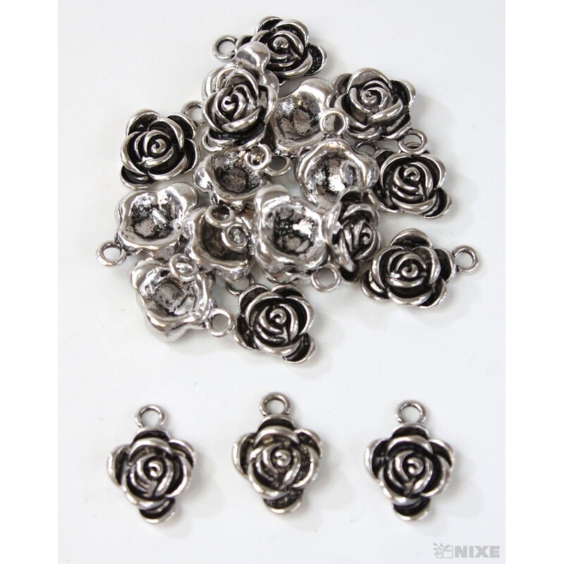 ZÁVĚS KOV RŮŽE 20ks 1cm*STŘÍBRNÁ