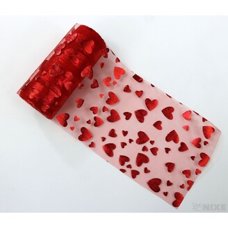 ORGANZA TISK SRDCE 12cmx10yd*ČERVENÁ