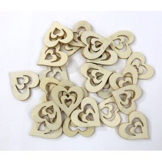 SRDCE DŘEVO 3cm 24ks*KRÉMOVÁ