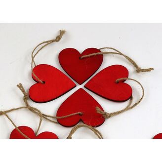 ZÁVĚS SRDCE DŘEVO 5,5cm 10ks*ČERVENÁ