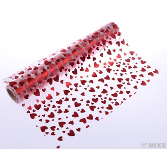 ORGANZA SRDCE TISK 702 39cmx10yd*BÍLÁ