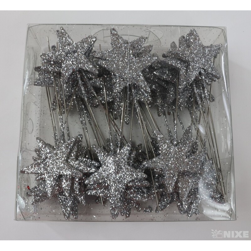 ŠPENDLÍK HVĚZDA 40mmx9cm 48ks*STŘÍBRNÁ