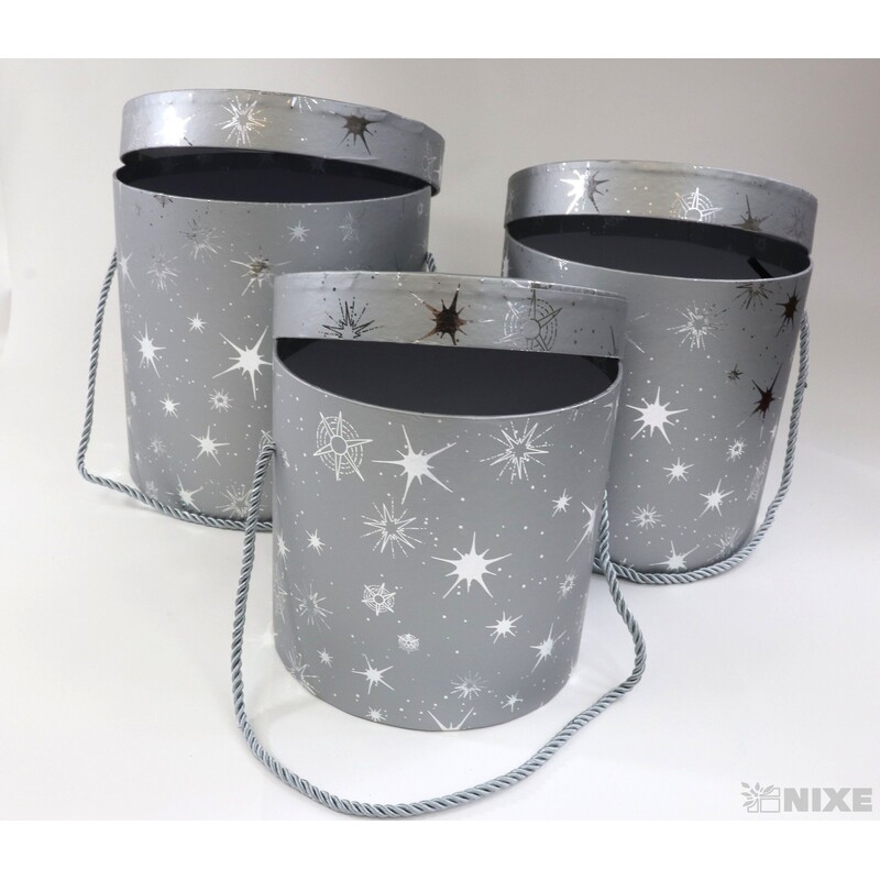 KVĚTINOVÝ BOX 3ks pr. 19x18cm 16x16 14x14*STŘÍBRNÁ