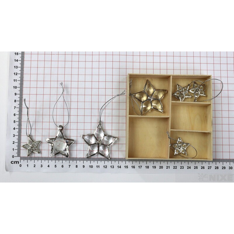 ZÁVĚS AKRYL HVĚZDA 7ks 2-5cm*STŘÍBRNÁ